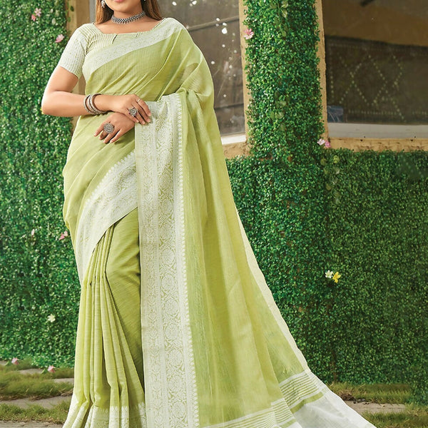 Astita Lime Green Linen Saree