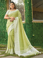 Thumbnail for Astita Lime Green Linen Saree