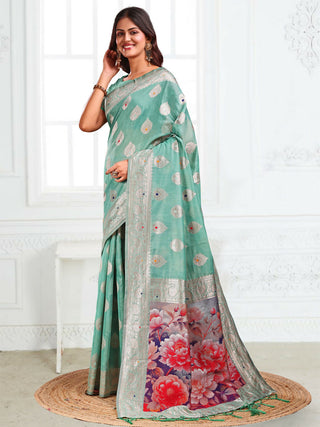 Astita Linen Cotton Rama Green Saree