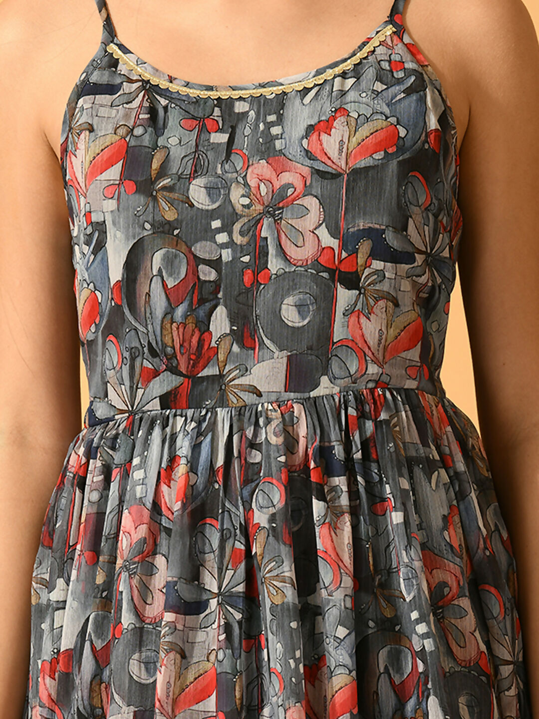 Myshka Women's Grey Festive Flared Anarkali Kurta With Dupatta sets - Distacart