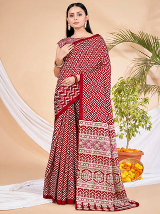 NOZ2TOZ Women's Dola Silk Red Printed Designer Saree With Blouse Piece - Distacart