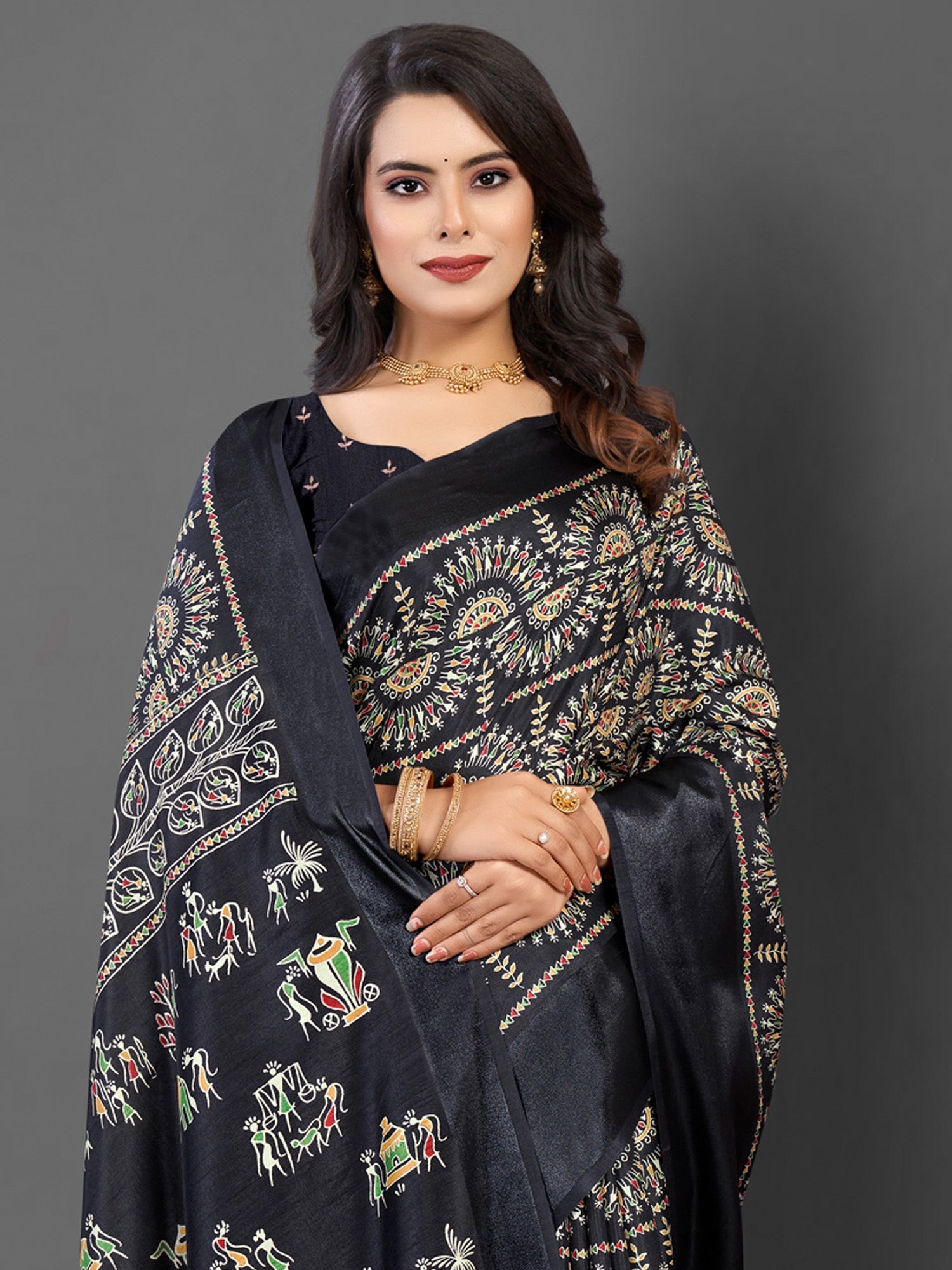NOZ2TOZ Women's Dola Silk Black Printed Designer Saree With Blouse Piece - Distacart