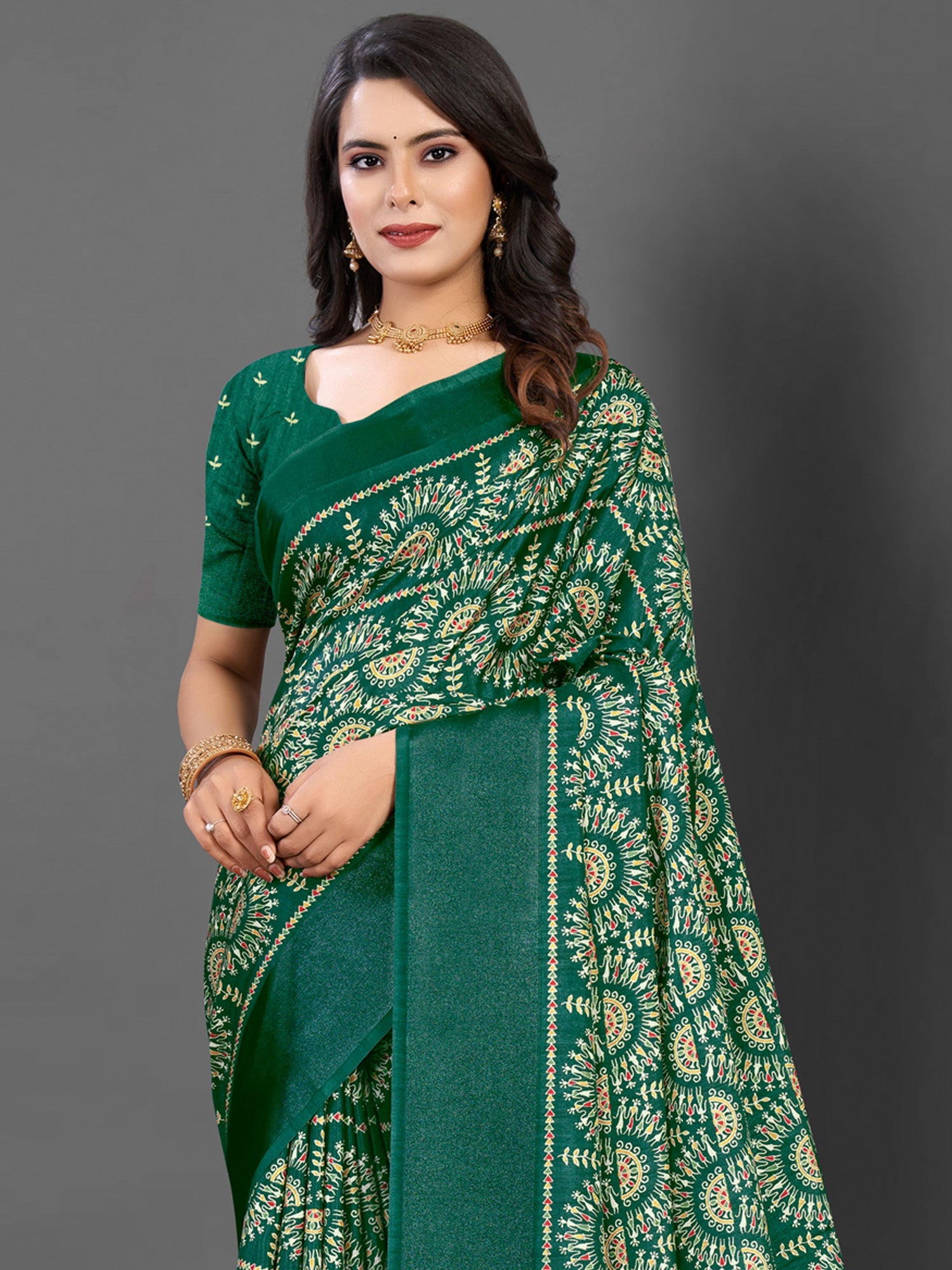 NOZ2TOZ Women's Dola Silk Green Printed Designer Saree With Blouse Piece - Distacart