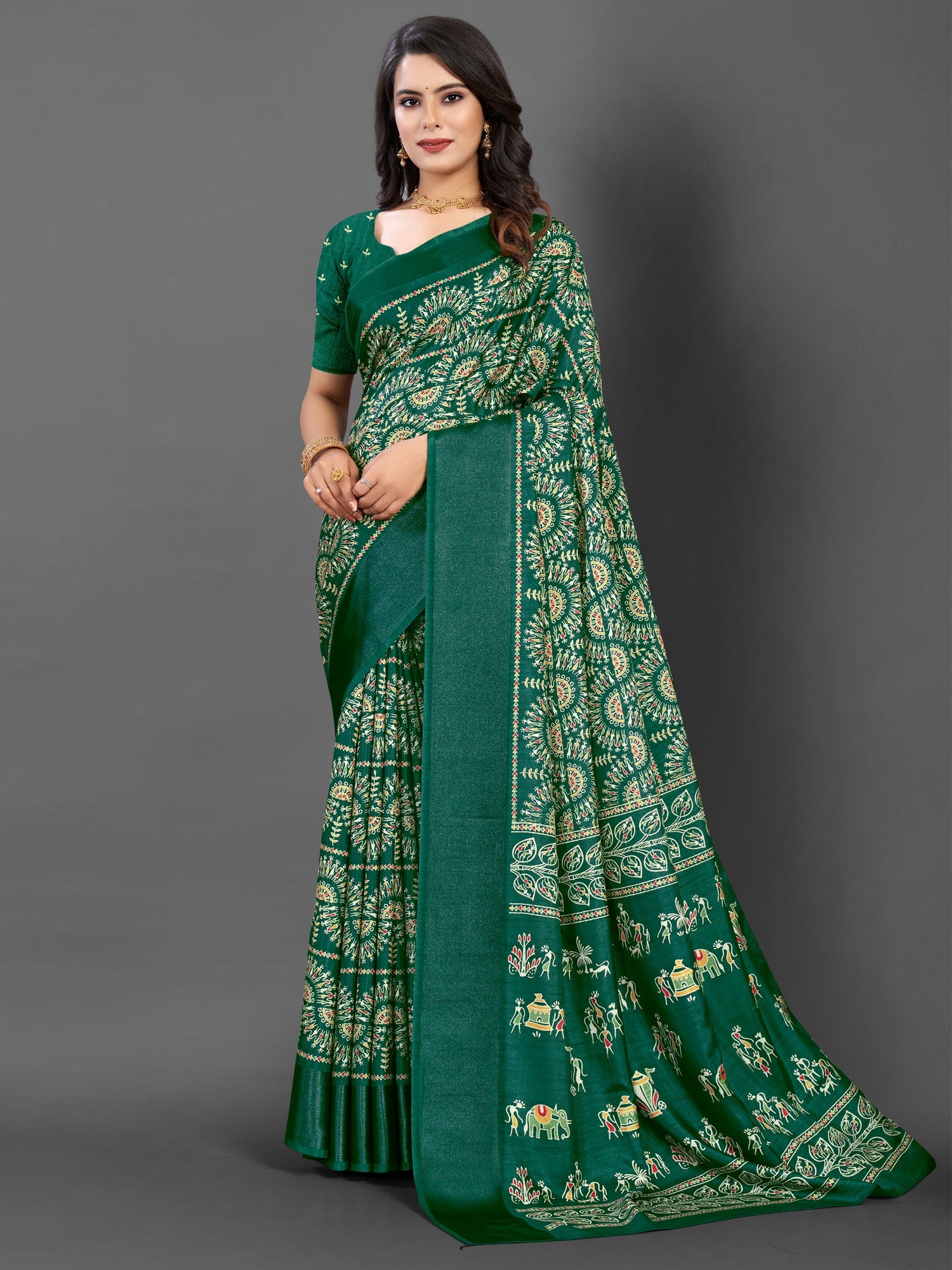NOZ2TOZ Women's Dola Silk Green Printed Designer Saree With Blouse Piece - Distacart