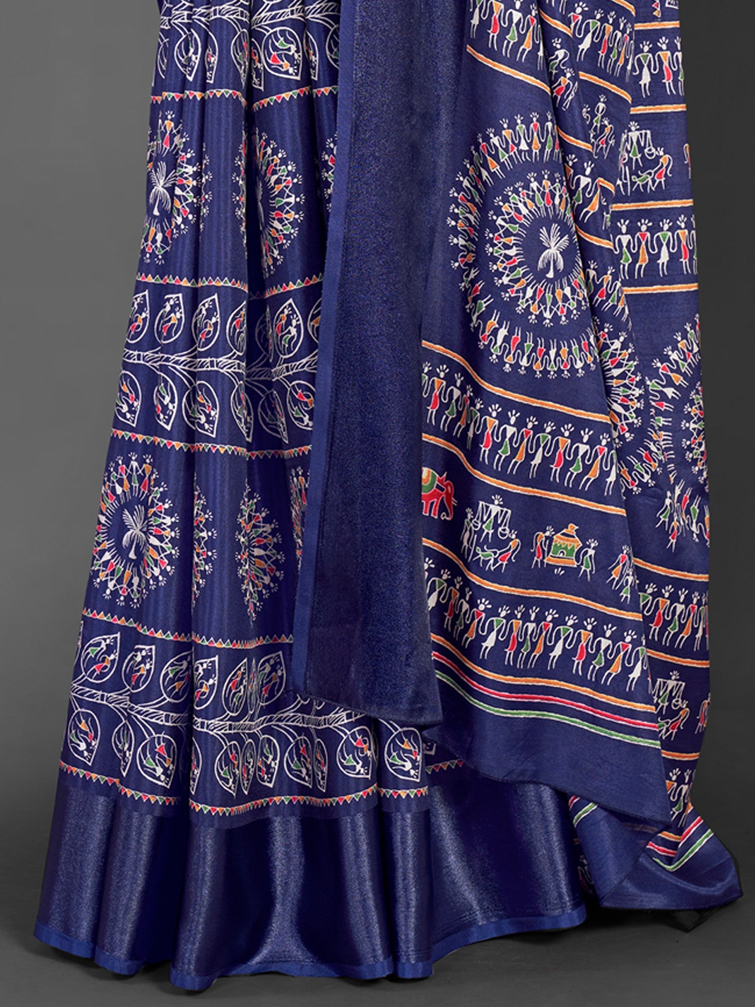 NOZ2TOZ Women's Dola Silk Navy Blue Printed Designer Saree With Blouse Piece - Distacart