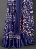 Thumbnail for NOZ2TOZ Women's Dola Silk Navy Blue Printed Designer Saree With Blouse Piece - Distacart