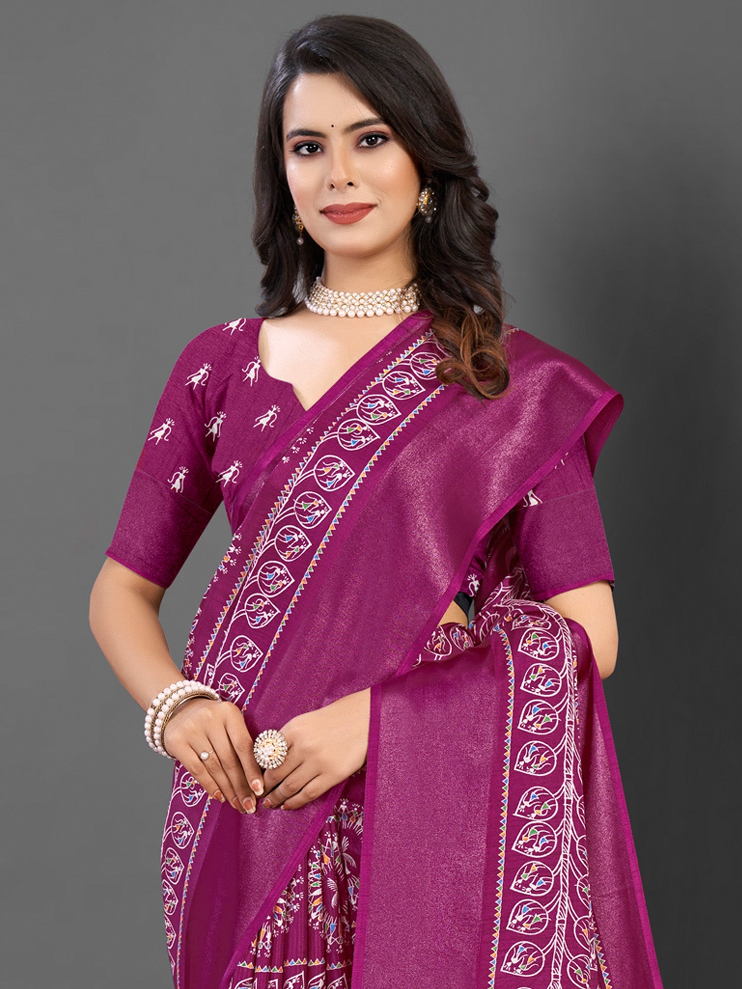 NOZ2TOZ Women's Dola Silk Magenta Printed Designer Saree With Blouse Piece - Distacart