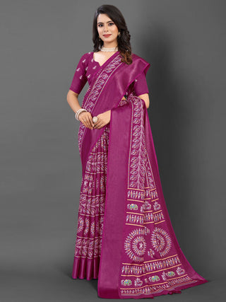 NOZ2TOZ Women's Dola Silk Magenta Printed Designer Saree With Blouse Piece - Distacart