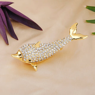 Estele Gold-Polished Marvelous Dolphin Idol with White Austrian Crystals for Home/Car Decor - Distacart