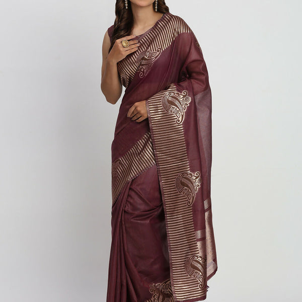 Astita Linen Cotton Purple Saree