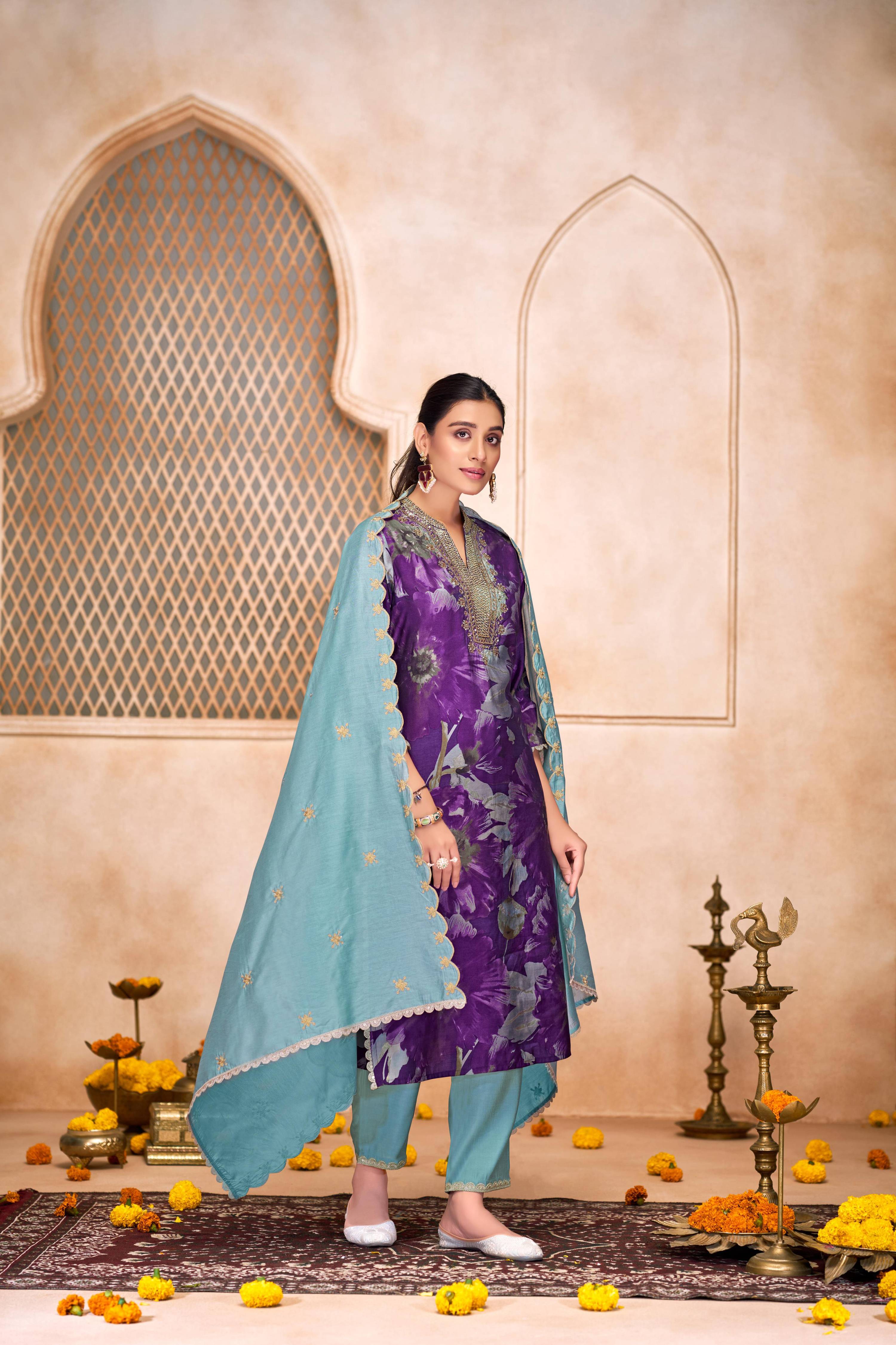 BulBul Shehnaaz Purple Hand Work Kurta Set with Dupatta