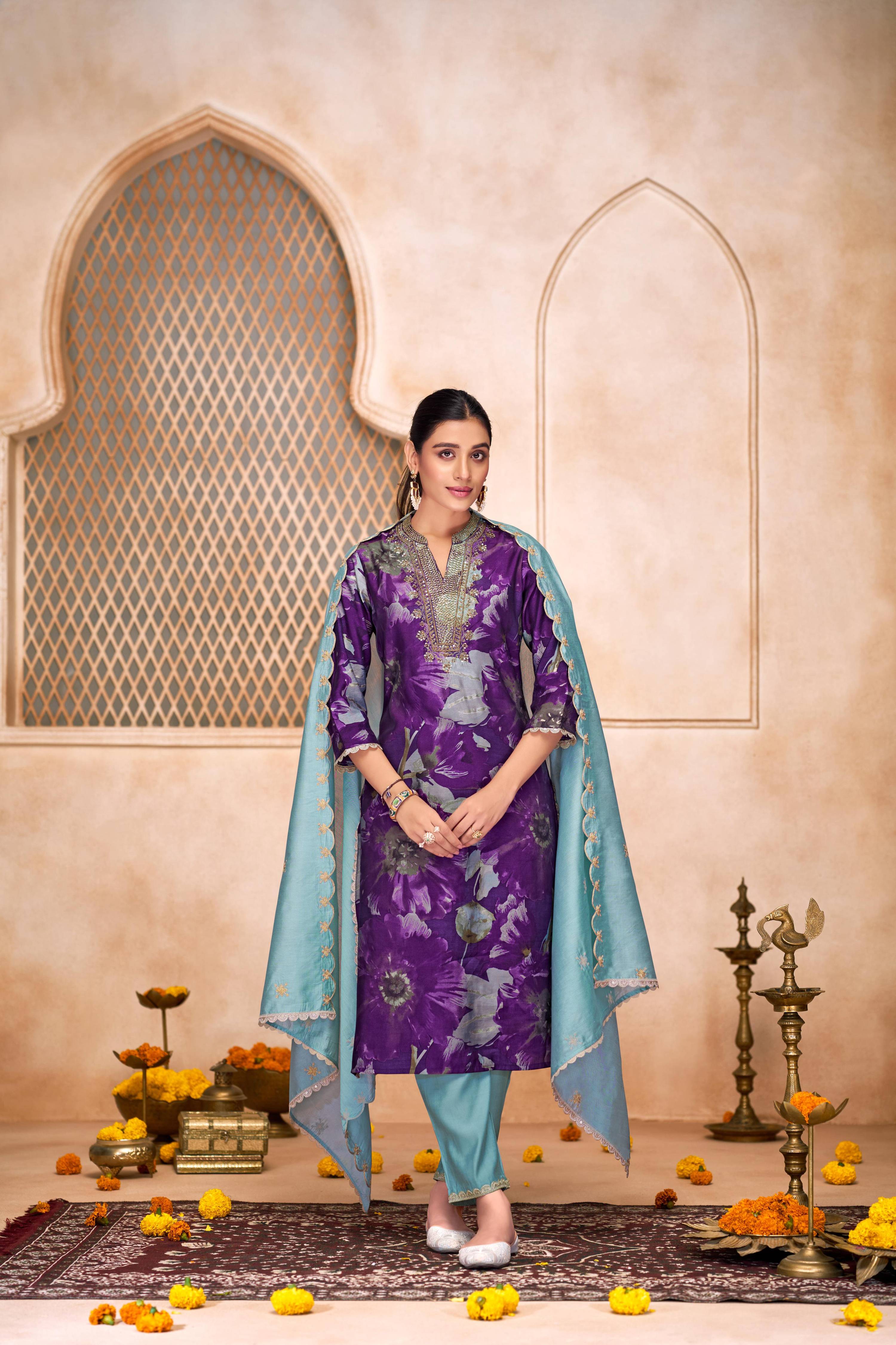 BulBul Shehnaaz Purple Hand Work Kurta Set with Dupatta