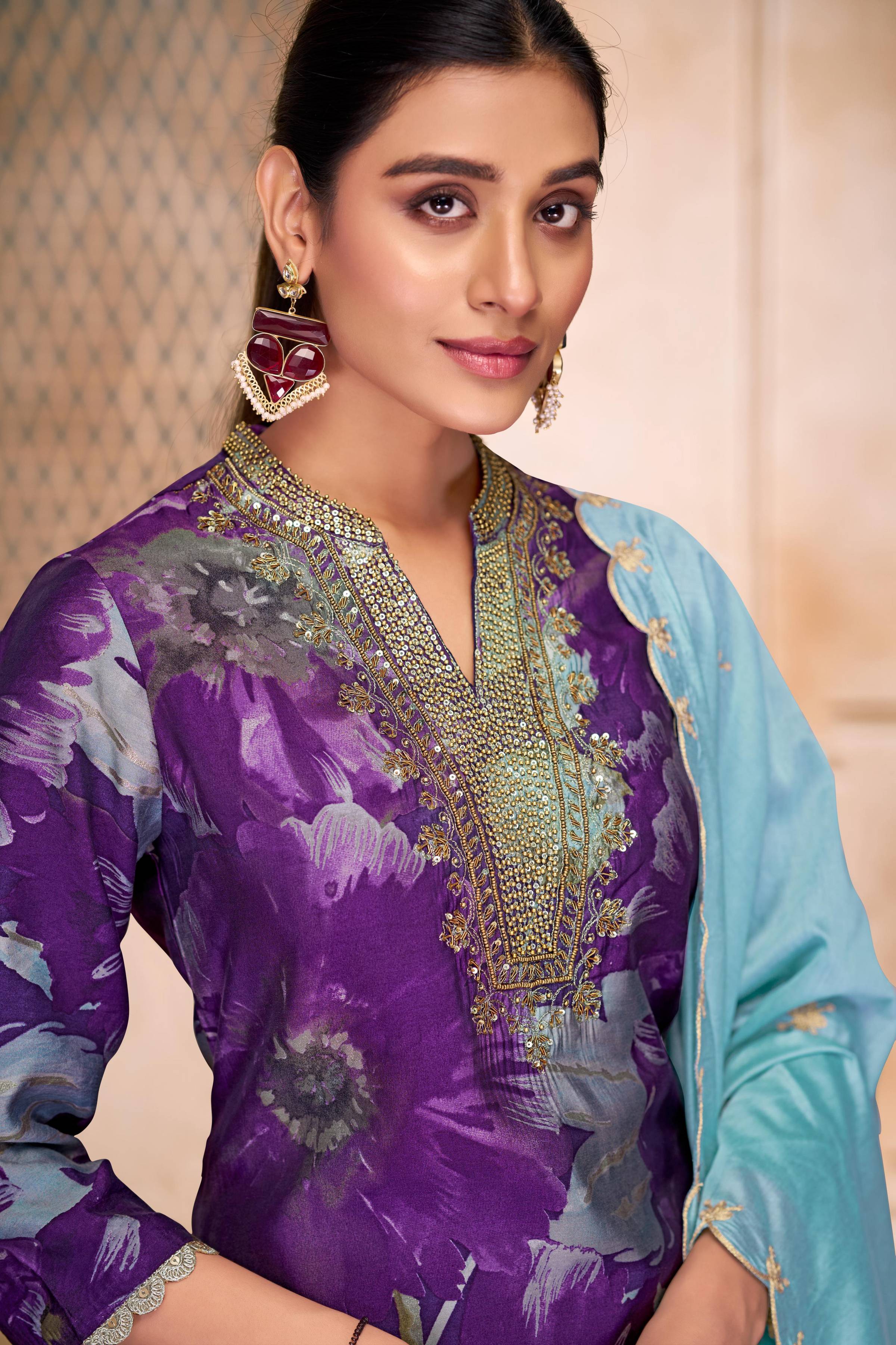 BulBul Shehnaaz Purple Hand Work Kurta Set with Dupatta
