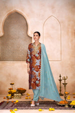 Thumbnail for BulBul Shehnaaz Rust Hand Work Kurta Set With Dupatta