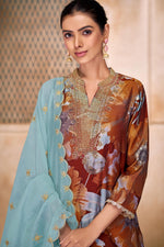 Thumbnail for BulBul Shehnaaz Rust Hand Work Kurta Set With Dupatta