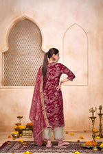 Thumbnail for BulBul Shehnaaz Maroon Hand Work Kurta Set With Dupatta