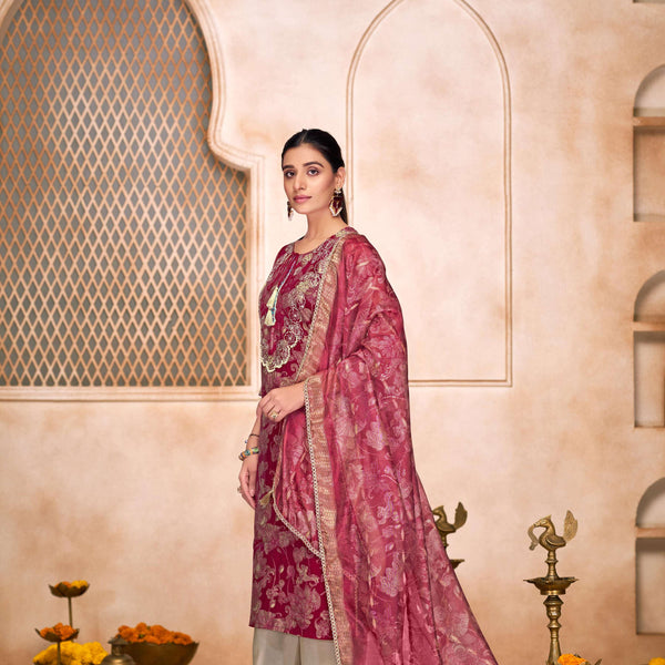 BulBul Shehnaaz Maroon Hand Work Kurta Set With Dupatta