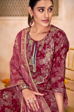 Thumbnail for BulBul Shehnaaz Maroon Hand Work Kurta Set With Dupatta