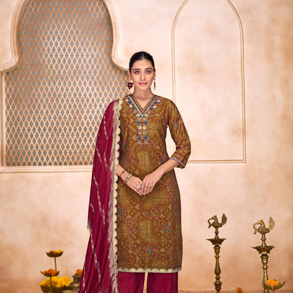 BulBul Shehnaaz Brown Kurta Set with Dupatta