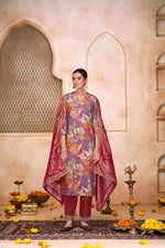 Thumbnail for BulBul Shehnaaz Purple Floral Leaf Printed Kurta Set With Dupatta