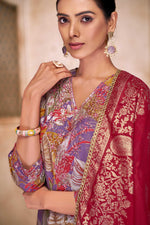 Thumbnail for BulBul Shehnaaz Purple Floral Leaf Printed Kurta Set With Dupatta