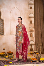 Thumbnail for BulBul Shehnaaz Brown Floral Leaf Printed Kurta Set With Dupatta