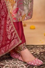 Thumbnail for BulBul Shehnaaz Brown Floral Leaf Printed Kurta Set With Dupatta