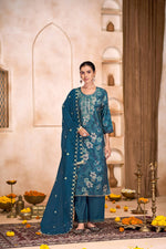 Thumbnail for BulBul Shehnaaz Blue Embroidered Kurta Set with Dupatta