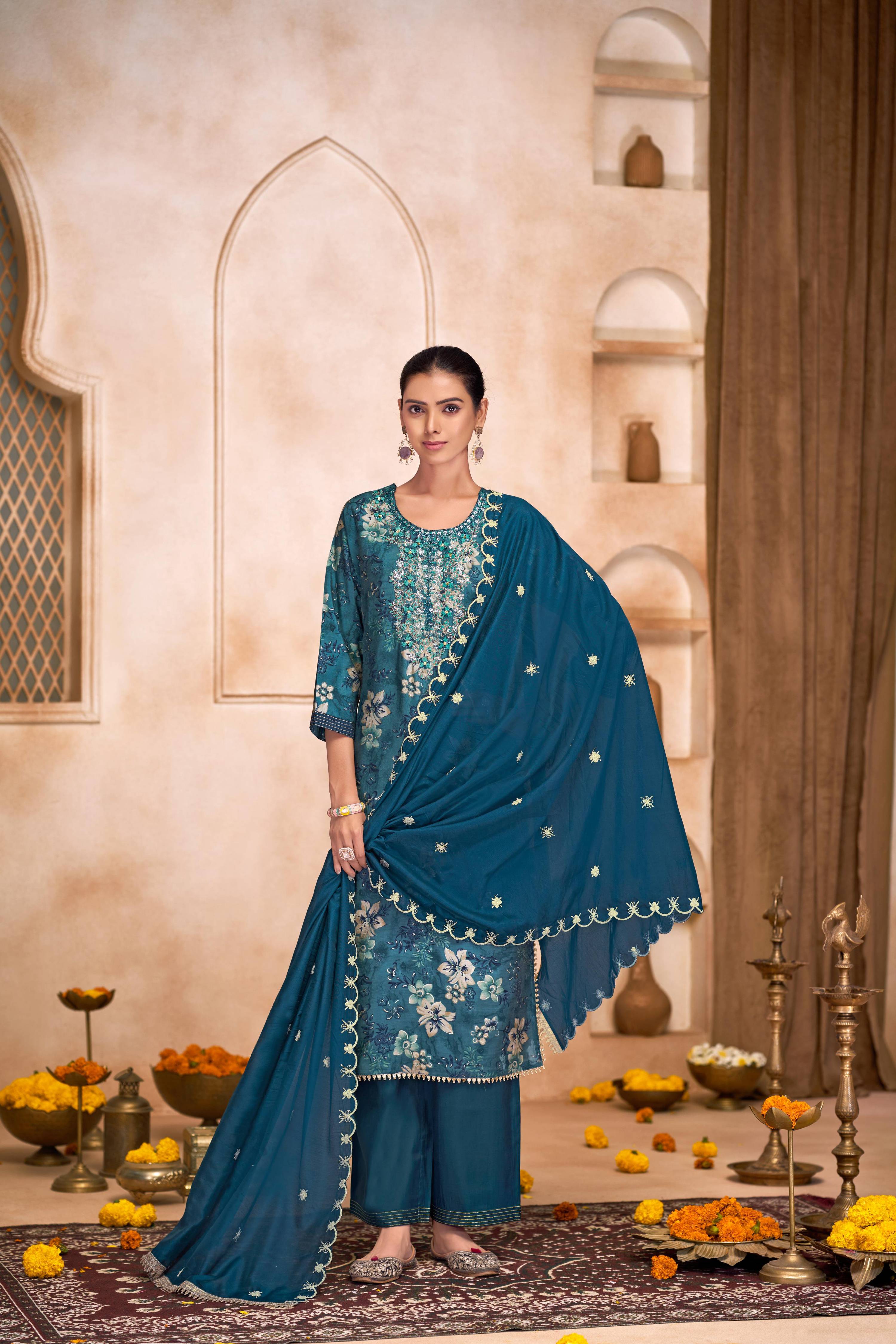 BulBul Shehnaaz Blue Embroidered Kurta Set with Dupatta