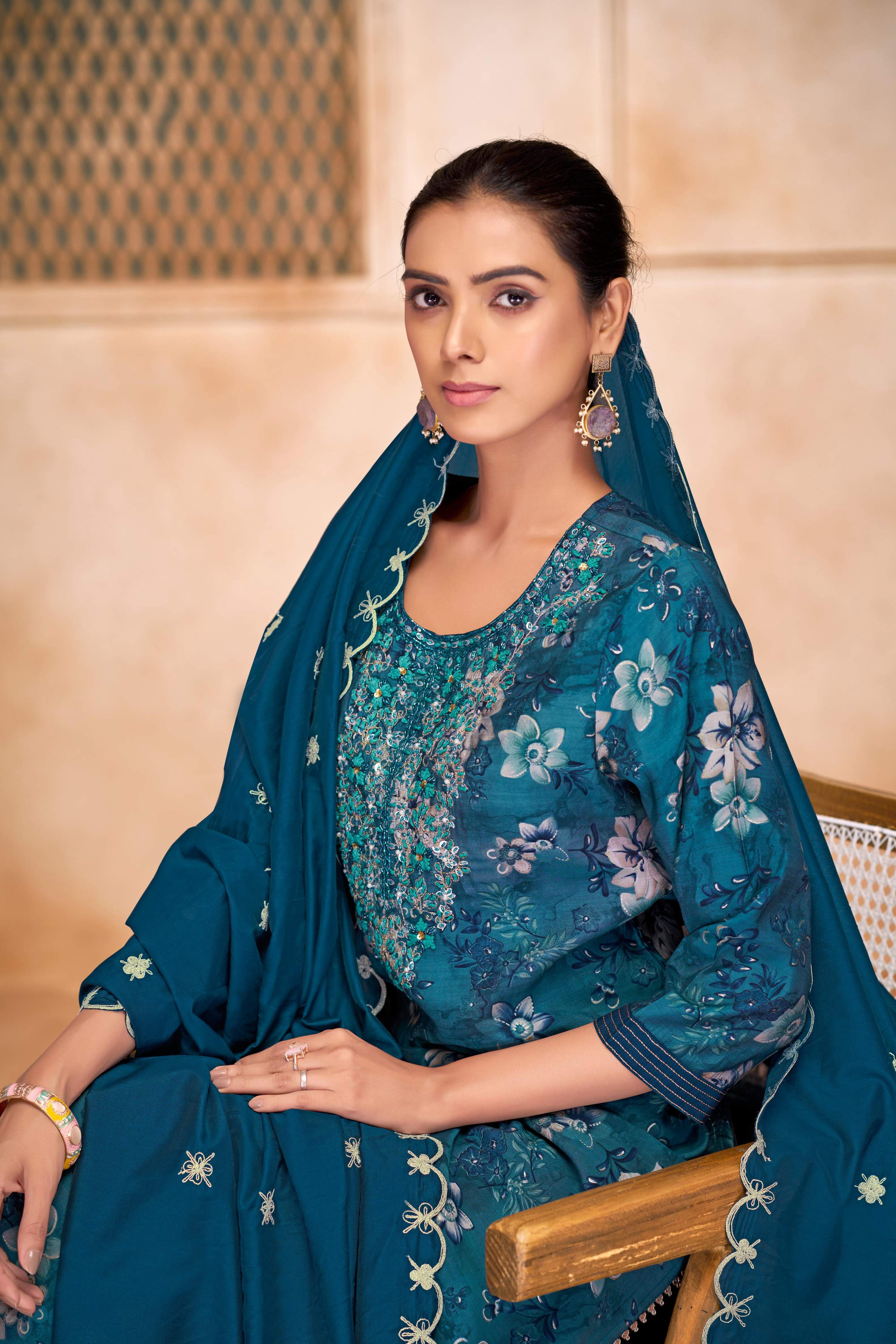 BulBul Shehnaaz Blue Embroidered Kurta Set with Dupatta