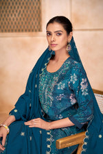 Thumbnail for BulBul Shehnaaz Blue Embroidered Kurta Set with Dupatta