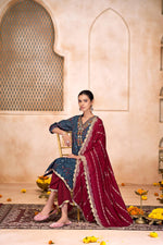 Thumbnail for BulBul Shehnaaz Navy Kurta Set with Dupatta