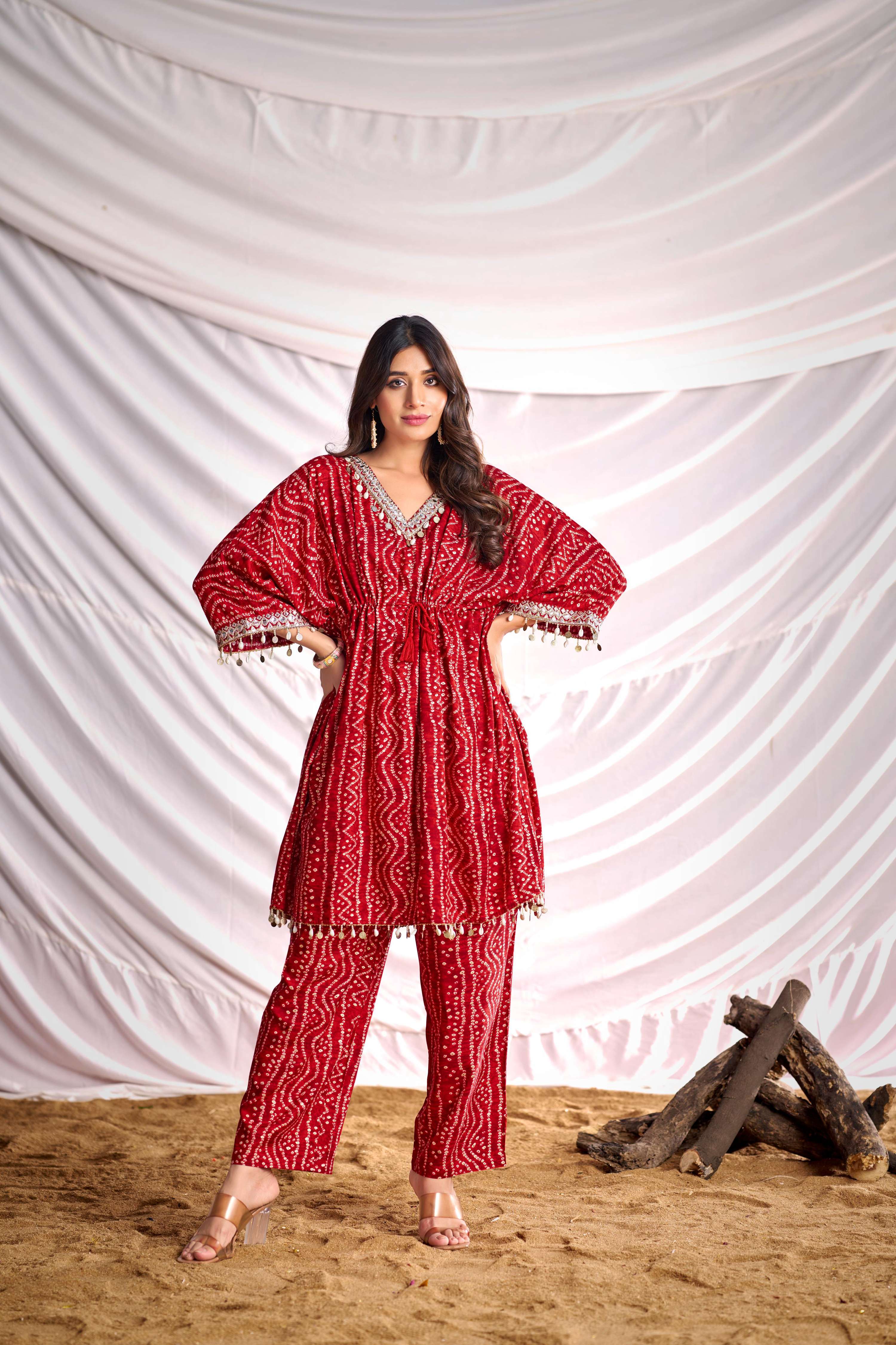 BulBul Women Red Bandhani Printed Co-ord Set