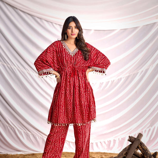 BulBul Women Red Bandhani Printed Co-ord Set