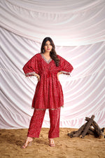 Thumbnail for BulBul Women Red Bandhani Printed Co-ord Set