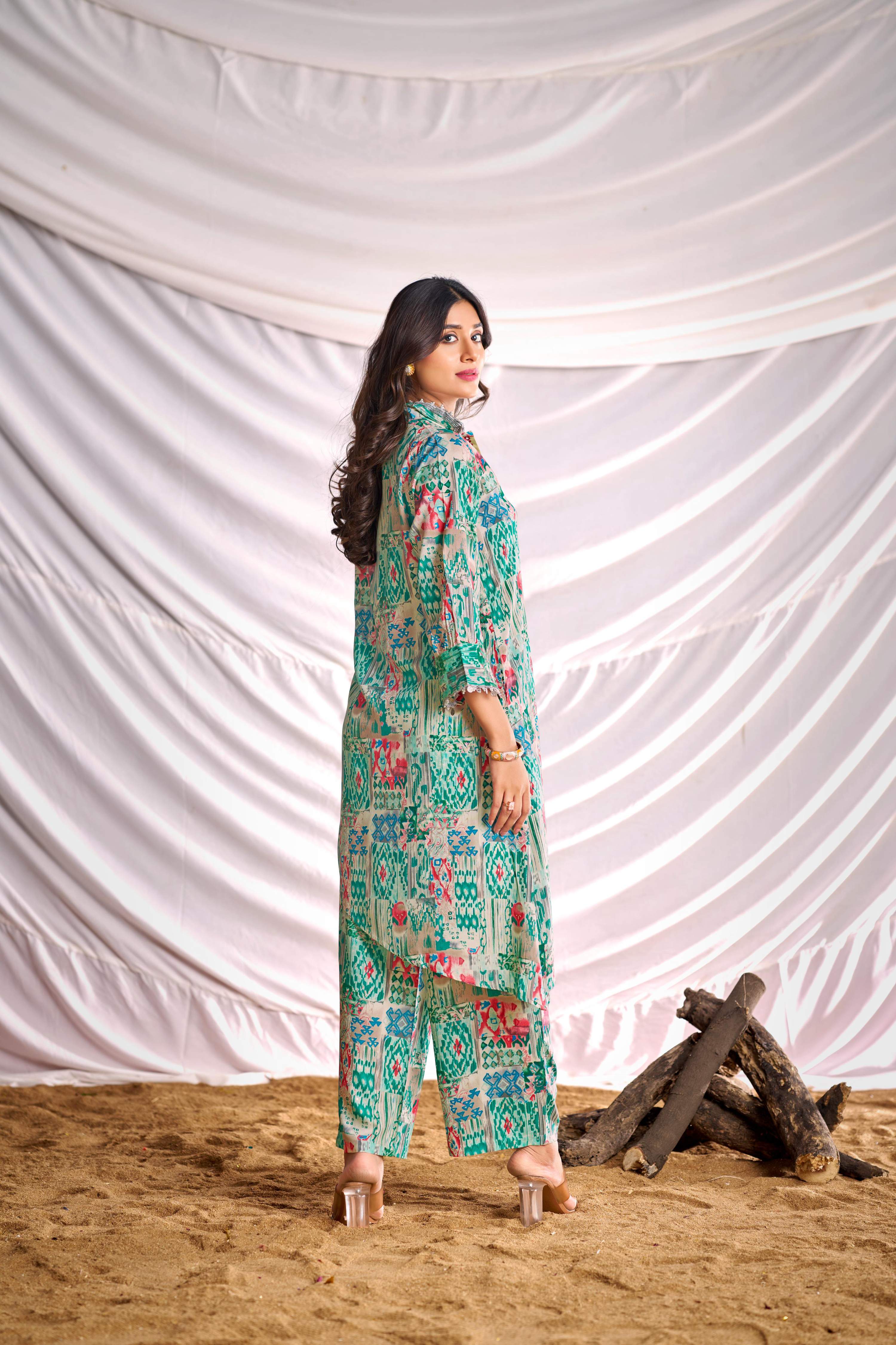 BulBul Women Aqua Green Abstract Printed Co-ord Set