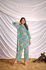 Thumbnail for BulBul Women Aqua Green Abstract Printed Co-ord Set