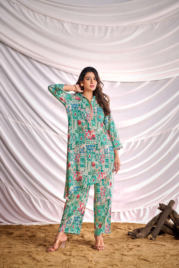 BulBul Women Aqua Green Abstract Printed Co-ord Set