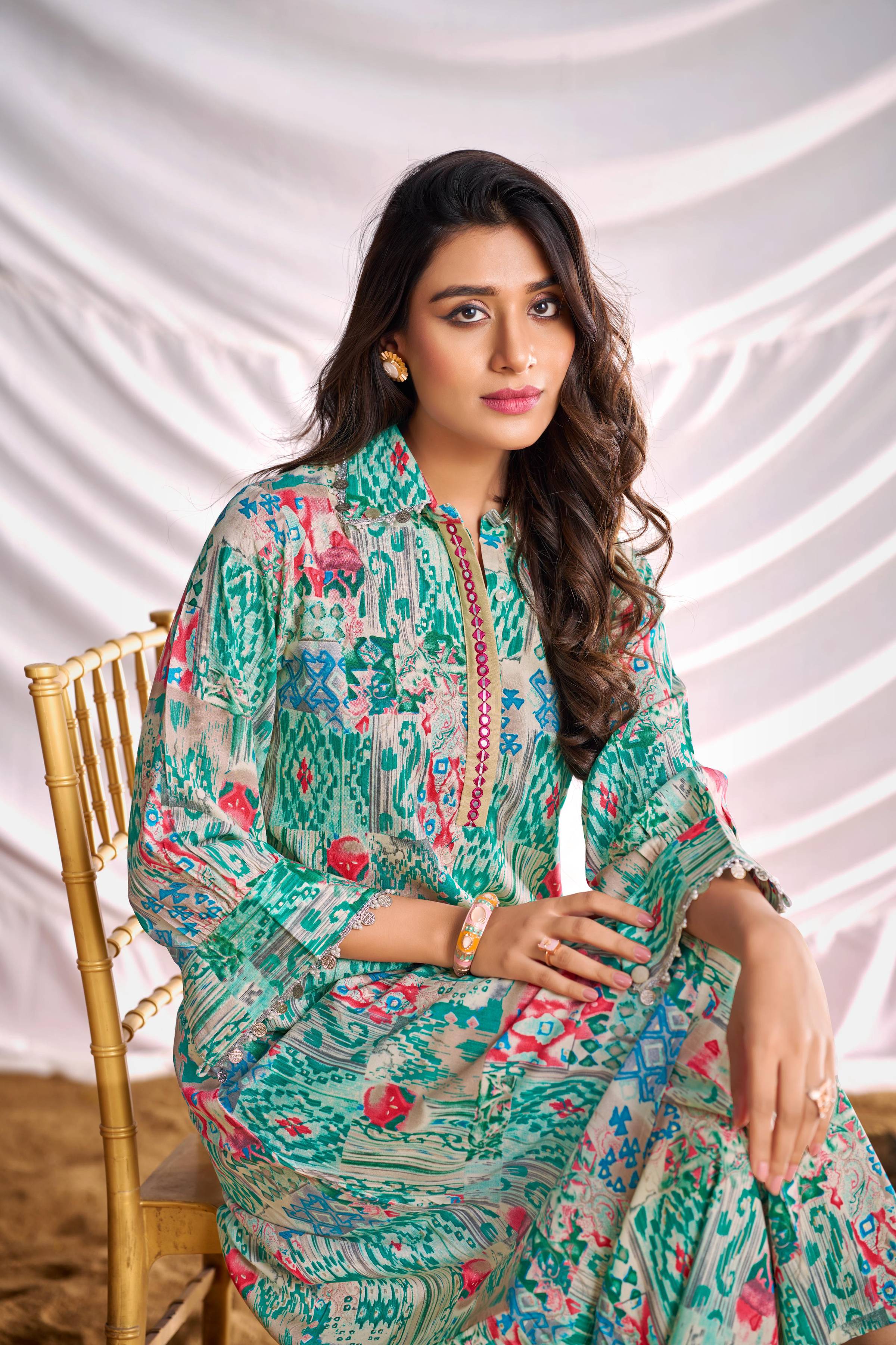 BulBul Women Aqua Green Abstract Printed Co-ord Set