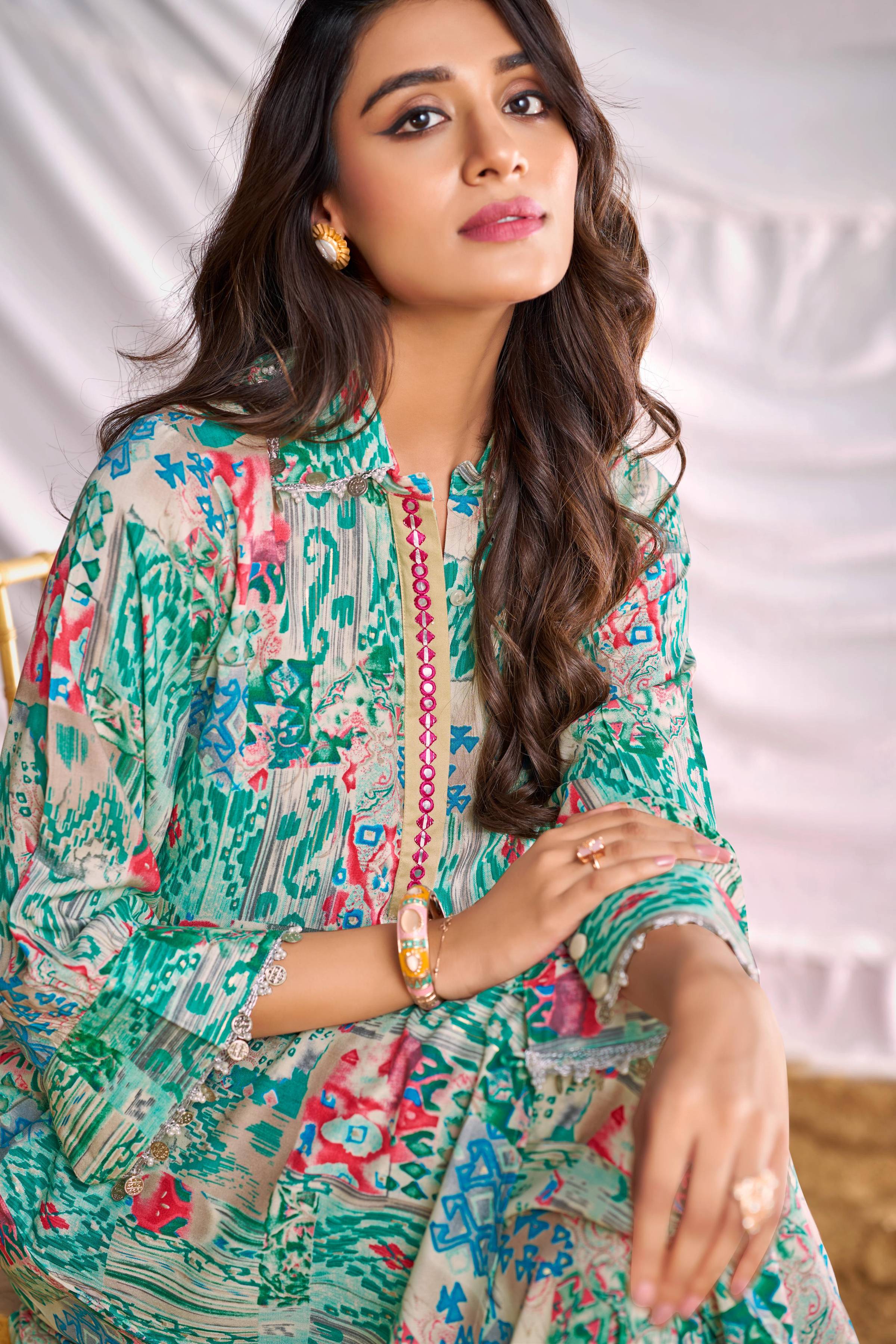BulBul Women Aqua Green Abstract Printed Co-ord Set