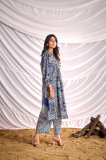 Thumbnail for BulBul Women Blue and Cream Mixed Pattern Digital Printed Co-ord Set