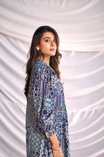 Thumbnail for BulBul Women Blue and Cream Mixed Pattern Digital Printed Co-ord Set