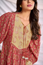 Thumbnail for BulBul Women Peach Embroidered Paisley Printed Co-ord Set
