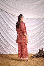 Thumbnail for BulBul Women Peach Embroidered Paisley Printed Co-ord Set