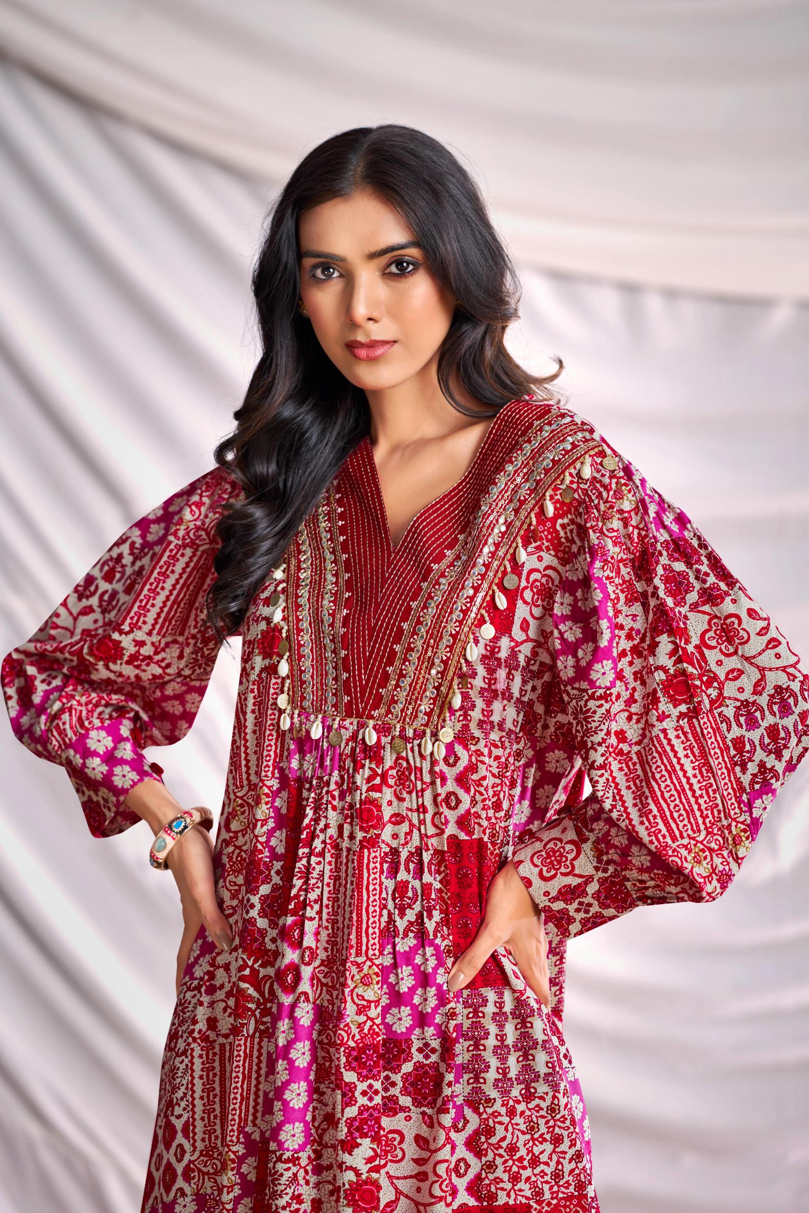 BulBul Women Red and Cream Mixed Pattern Digital Printed Co-ord Set