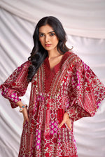 Thumbnail for BulBul Women Red and Cream Mixed Pattern Digital Printed Co-ord Set