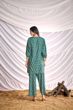 Thumbnail for BulBul Women Blue Embroidered Paisley Printed Co-ord Set
