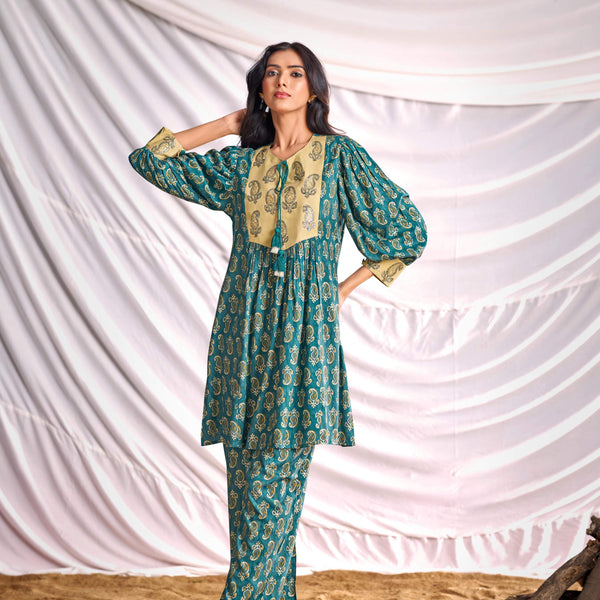 BulBul Women Blue Embroidered Paisley Printed Co-ord Set