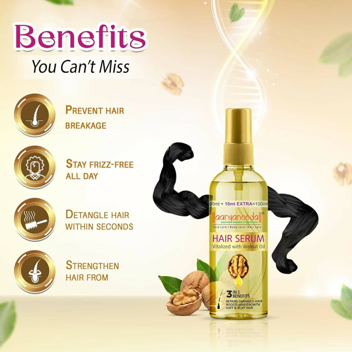 Aaryanveda Hair Serum Vitalized with Walnut Oil - Distacart