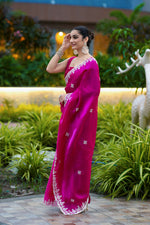 Thumbnail for Vastranavya Pink Embroidery Work Shimmer Chiffon Saree with Unstitched Blouse